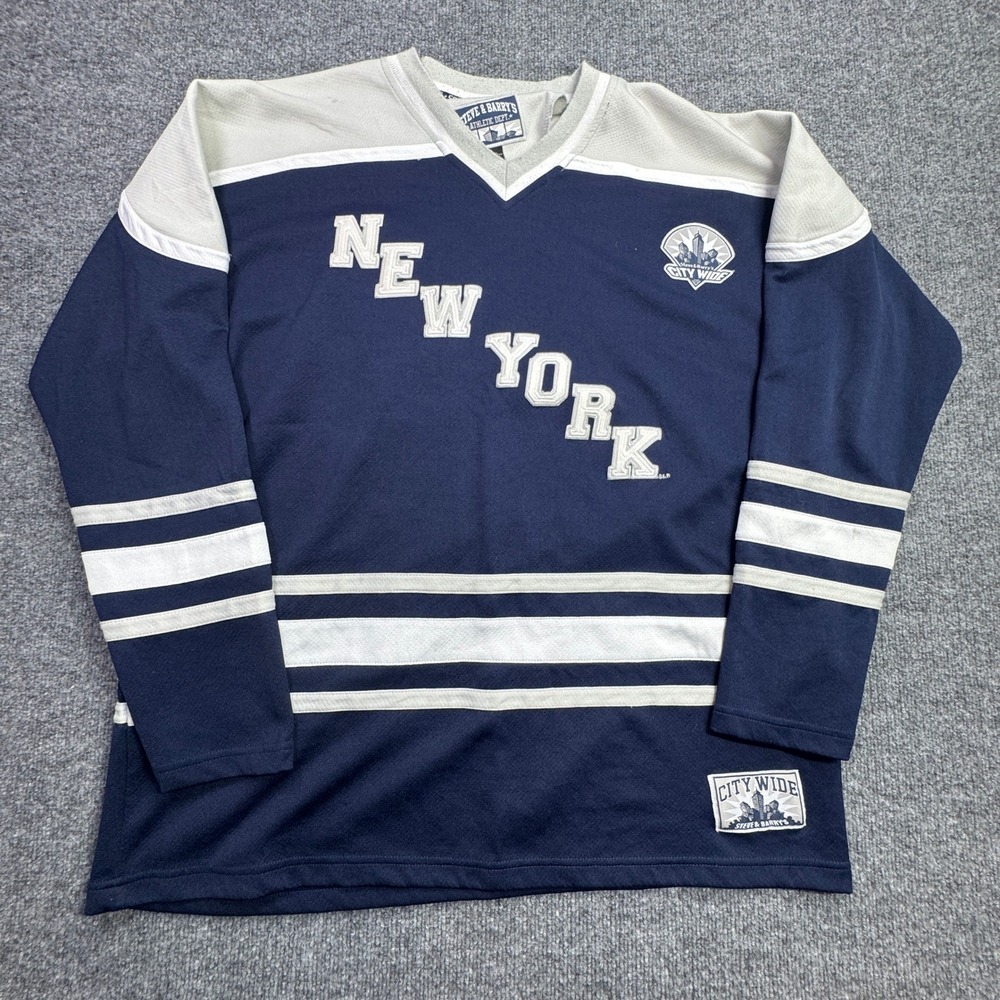Steve & Barrys New York Hockey Jersey Men M Navy White Vintage Retro Embroidered